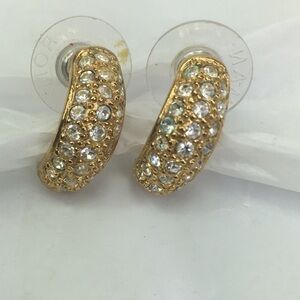 Vintage ROMAN C Hoop Pave Crystal gold tone small earrings 1"